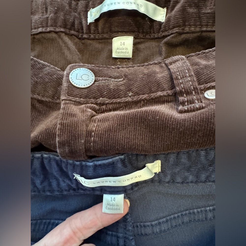 2 LC Lauren Conrad Brown & Navy Corduroy Skinny Pants